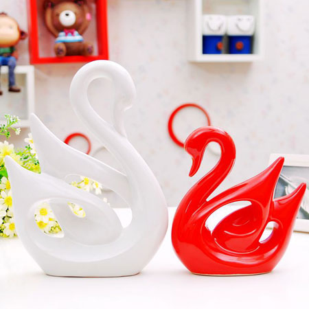 Porcelain Couple Swan Ornaments for New Couples Home Gifts - Click Image to Close